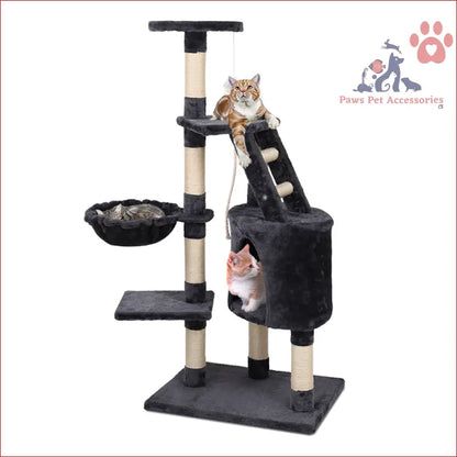 Two cats enjoying the i.Pet Cat Tree 120cm tower scratching post with hideaway