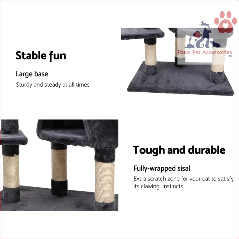 Cat scratching post featuring sisal poles and dark platforms on i.Pet Cat Tree 120cm