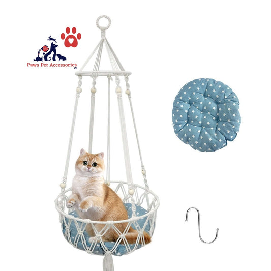 PETSWOL Macrame Cat Hammock - Handwoven Boho Cat Swing For Indoor/Outdoor_0