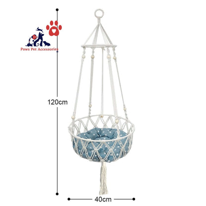 PETSWOL Macrame Cat Hammock - Handwoven Boho Cat Swing For Indoor/Outdoor_3