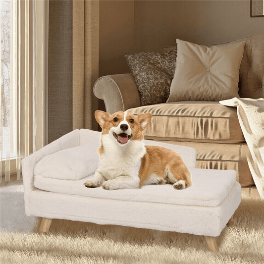 Cozy L Shape Pet Sofa Bed with Cushion and Wooden Legs_0