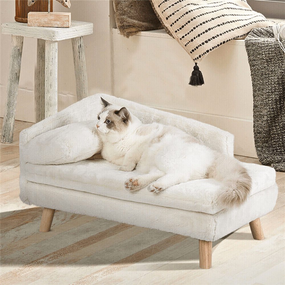 Cozy L Shape Pet Sofa Bed with Cushion and Wooden Legs_1