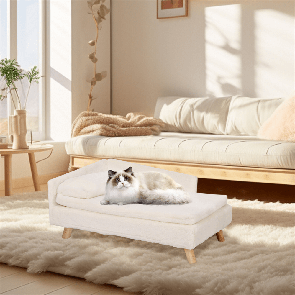 Cozy L Shape Pet Sofa Bed with Cushion and Wooden Legs_3