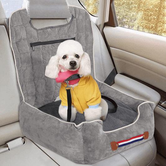 Anti-Slip Pet Booster Seat with Storage Pockets and Safety Leash_0