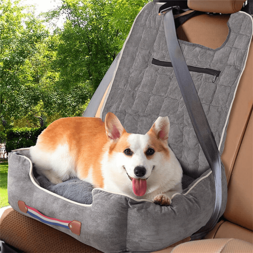 Anti-Slip Pet Booster Seat with Storage Pockets and Safety Leash_2