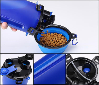 Pets Go Out Dual Water Food Cup Portable Drinking Water Bottle Kettle Plus Folding Dog Food Bowl Outdoor Accompanying Water Cup Bowl