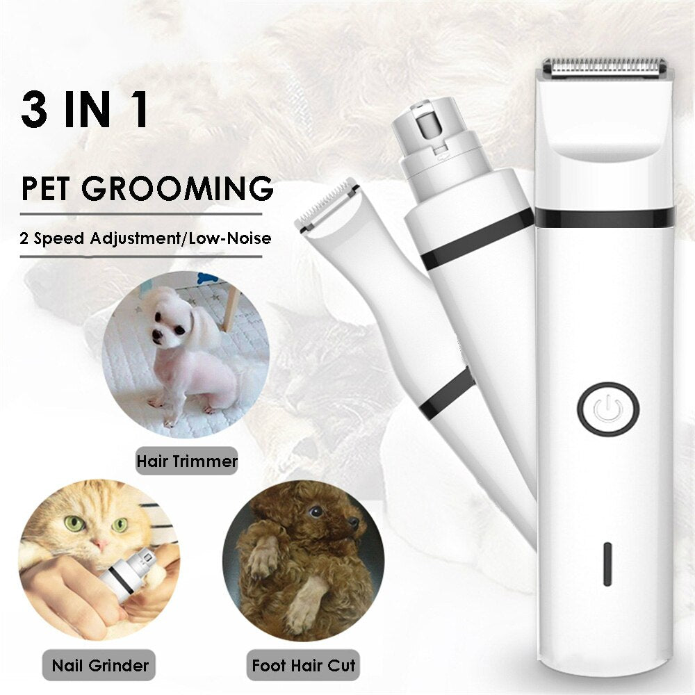 3 IN 1 Pet Grooming Machine Dog Cat Hair Trimmer Paw Nail Grinder Pets Clippers Foot Nail Cutter Hair Cutting Machine USB