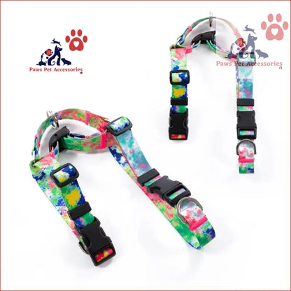 Colorful floral dog collar with buckle, perfect for the Dog Double-Lined Straps Harness