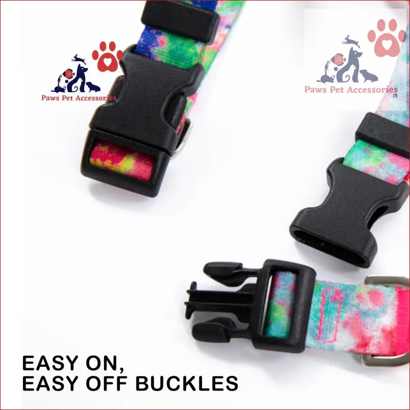 Colorful tie-dye dog collar with black buckles for Dog Double-Lined Straps Harness