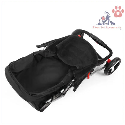 Black i.Pet 4 Wheel Pet Stroller with red accents and wheels, featuring one-step fold design