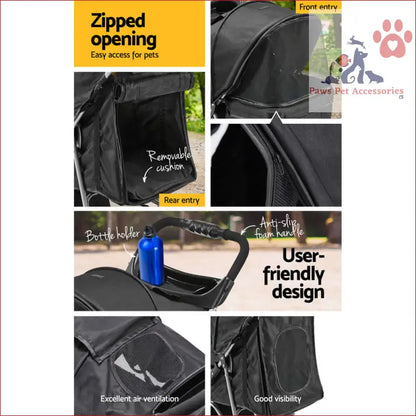 Black stroller canopy with zippers and vents for i.Pet 4 Wheel Pet Stroller comfort