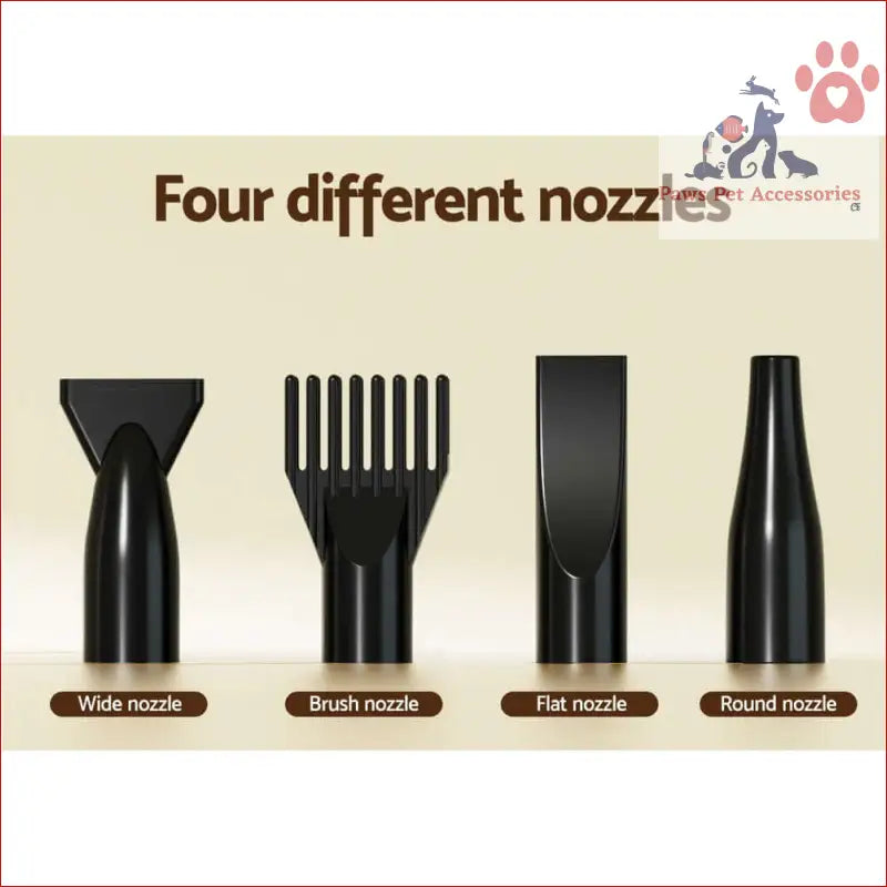 Four black nozzle attachments for the i.Pet Pet Hair Dryer for dog cat grooming