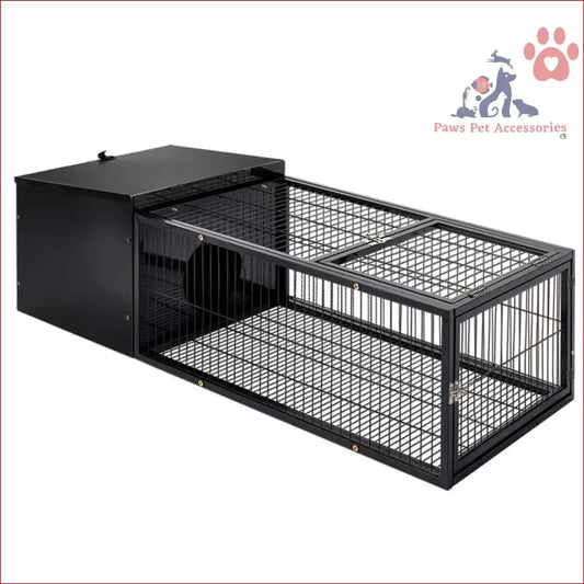 Black metal pet rabbit cage with solid compartment, perfect hutch enclosure carrier