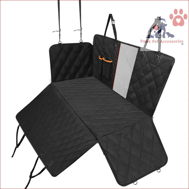 Black quilted pet car cover with side panels for dogs and waterproof protection