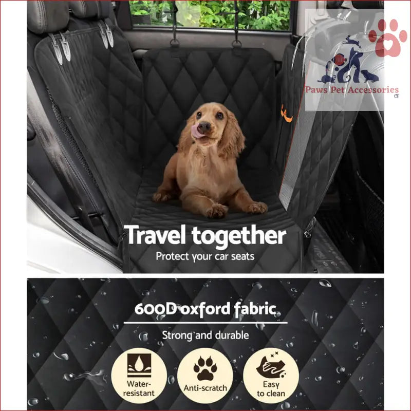 Quilted black pet car cover for dogs, waterproof and non-slip for car seats