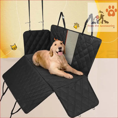 Black quilted pet car cover with side flaps for dog protection in i.Pet seat cover