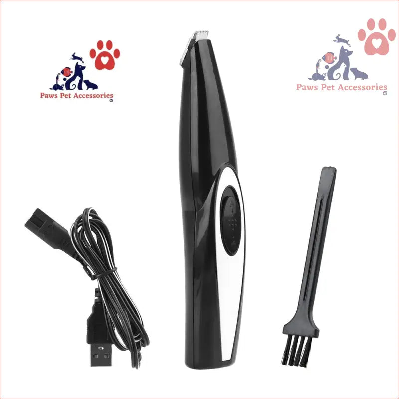 Electric Black and Silver Pet Grooming Tool with USB Charger and Cleaning Brush