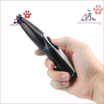 Black laser pointer toy with red paw print design for fun pet grooming sessions