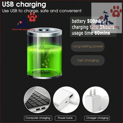 Glowing green battery icon for easy USB charging on the Black and Silver Electric Pet Nail Trimmer