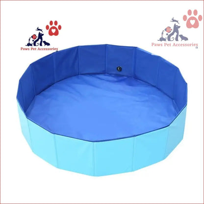 Collapsible outdoor bathing pool for pets, featuring a foldable blue design