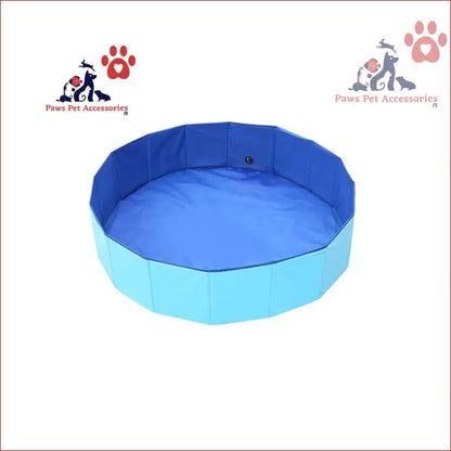 Foldable blue outdoor bathing pool, perfect for pets with paws pet accessories