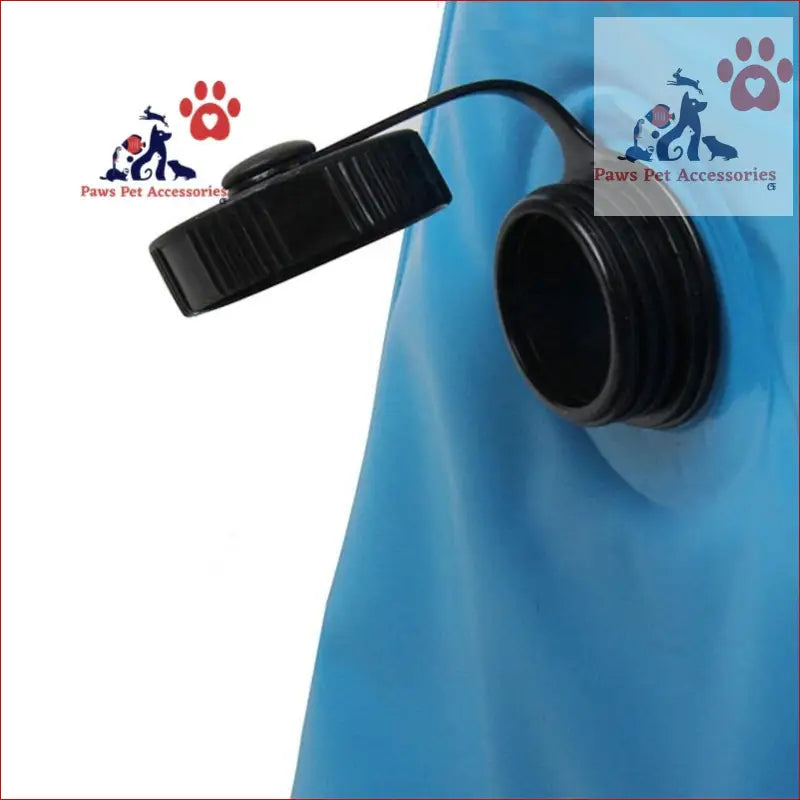 Black plastic screw cap on blue Collapsible Outdoor Bathing Pool for paws pet accessories