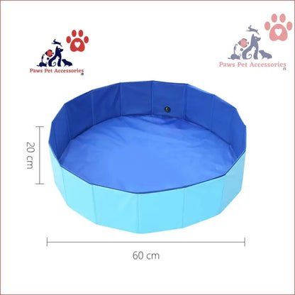 Foldable blue pet swimming pool for fun outdoor bathing with paws pet accessories