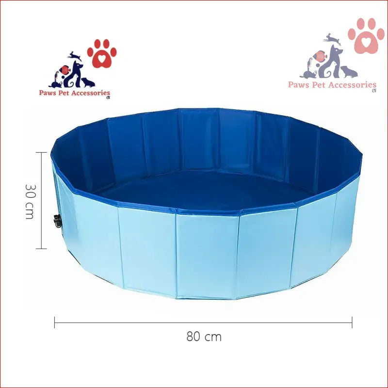 Circular blue collapsible outdoor bathing pool with foldable walls for pets