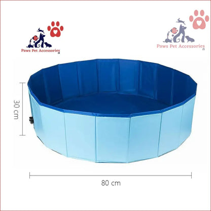 Circular blue collapsible outdoor bathing pool with foldable walls for pets