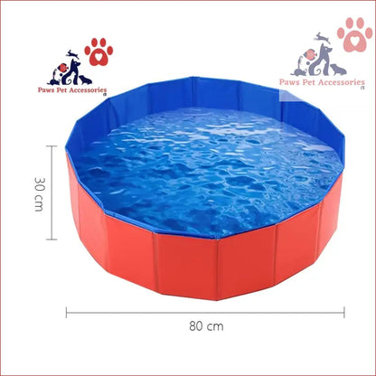 Collapsible Outdoor Bathing Pool for pets, featuring a foldable red design with blue water