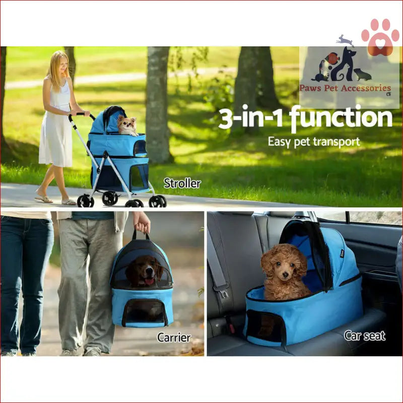 Blue 3-in-1 i.Pet Pet Stroller Dog Pram Large Cat Carrier Travel for on-the-go pets