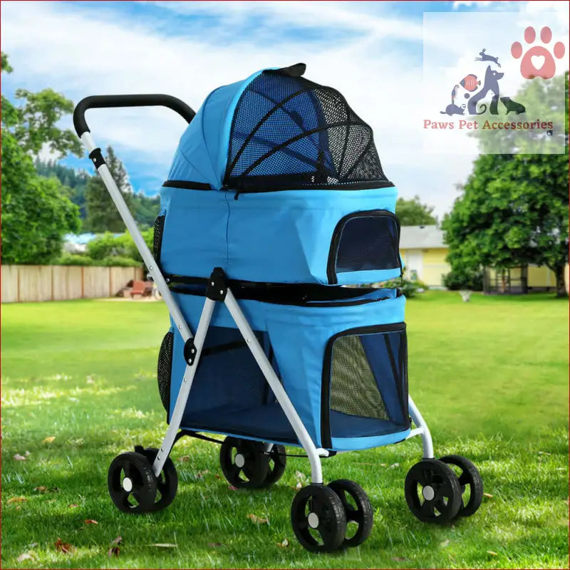 Light blue i.Pet Pet Stroller Dog Pram Large with mesh panels and four wheels