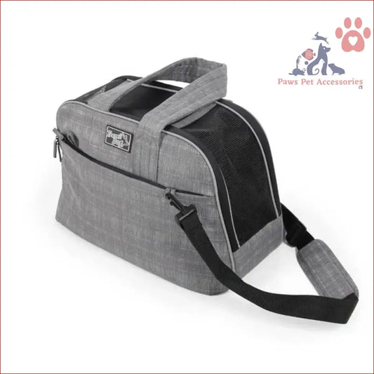 Grey and black Pet Carry Travel bag with shoulder strap for dog puppy carrier use