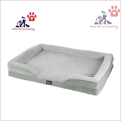 Gray orthopedic pet bed dog with raised bolstered edges for calming soft cushion comfort