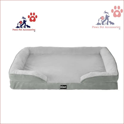 Gray and white orthopedic pet bed dog with bolstered sides for a calming soft cushion