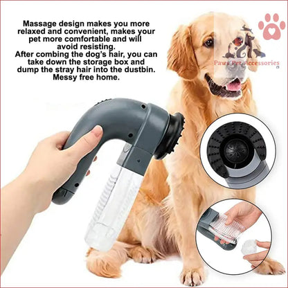 Handheld pet hair vacuum grooming tool with massage design for easy hair removal