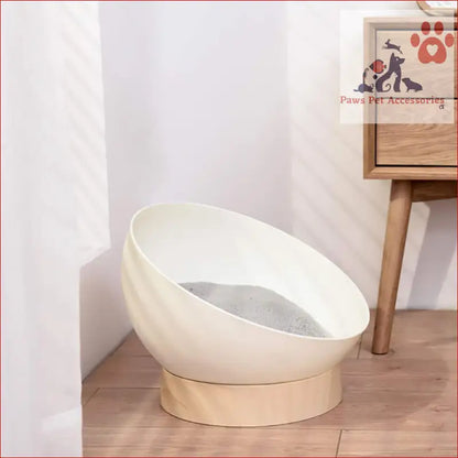 Modern cream white Cat Sphere Bed with cushioned interior for stylish feline comfort