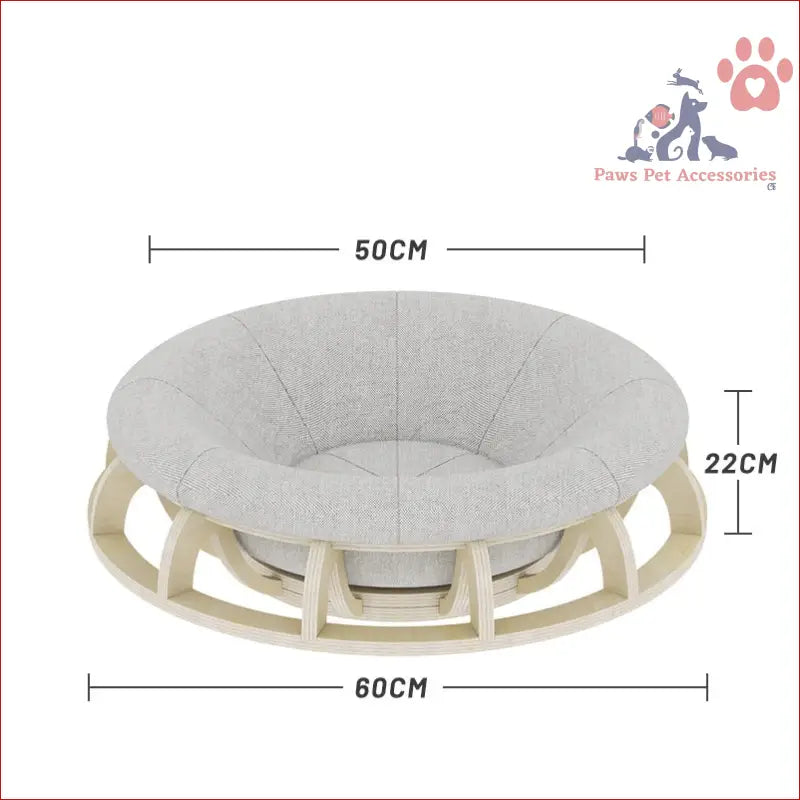 Round cushioned seat with a light base frame, perfect for the Timber Gyro Cat Nest Bed