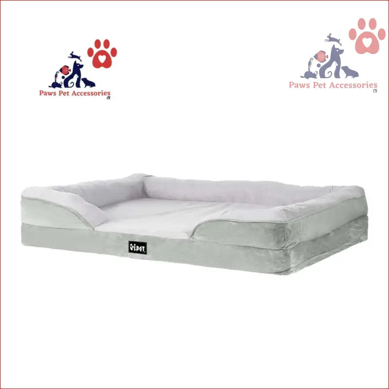 Rectangular grey pet bed dog with plush calming soft cushion and bolstered edges