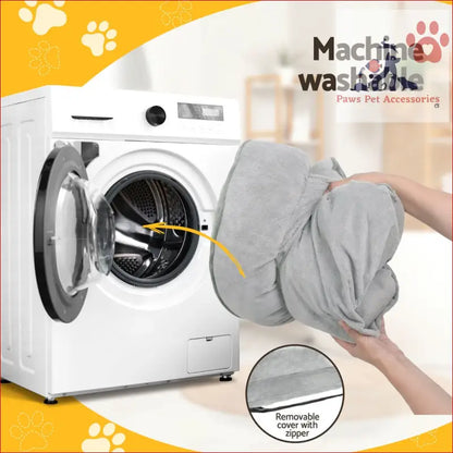 Machine washable pet bed dog with removable cover in a washing machine for easy care