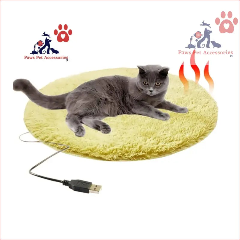 Grey cat lounging on a USB-powered heated pet bed for cozy comfort and energy savings