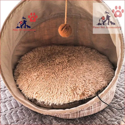 Round Heated Pet Bed with Plush Microfiber and Toy - Energy Saving Pet Comfort