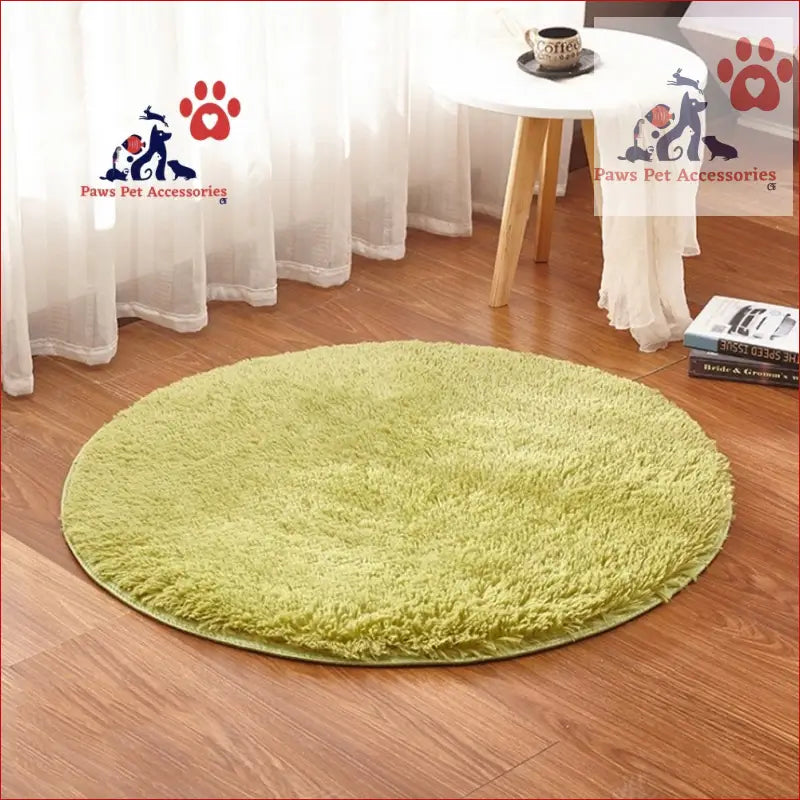 Round lime-green shag rug for USB Electrical Heated Pet Bed, perfect energy saving pet carpet