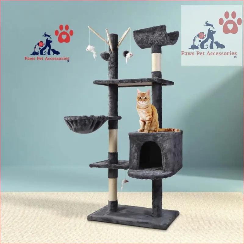 Multi-level Cat Tree 140cm with scratching posts, toys, and cozy cubby for cats