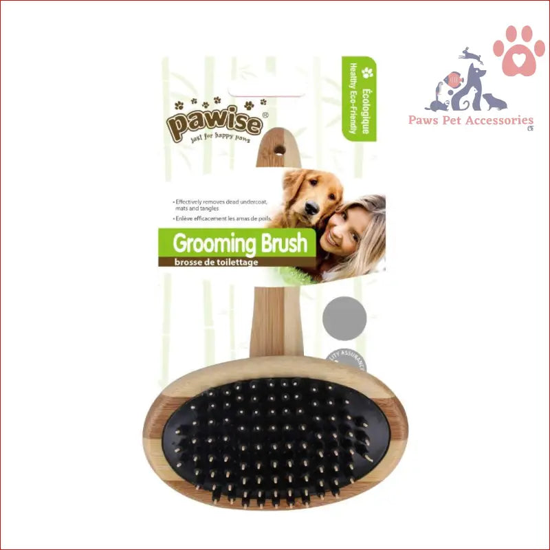 Oval-shaped eco bamboo undercoat grooming brush with black bristles for pets