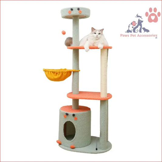 Multi-level Floofi 143cm Dinosaur Cat Condo with platforms, hammock, and scratching posts