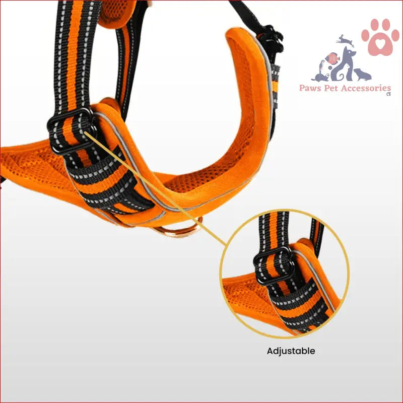 Orange and black Floofi Dog Harness with reflective stitching - comfy dog harness vest