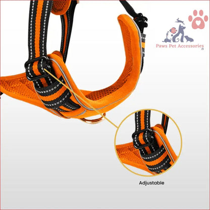 Orange and black Floofi Dog Harness with reflective stitching - comfy dog harness vest