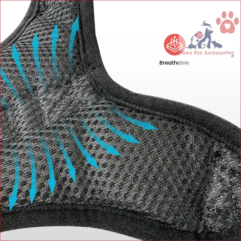 Close-up of dark gray mesh fabric with blue arrows on FLOOFI Dog Harness Vest L Size