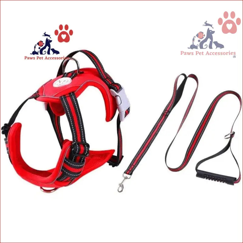 Red Floofi Dog Harness Vest with matching leash set for comfy walks